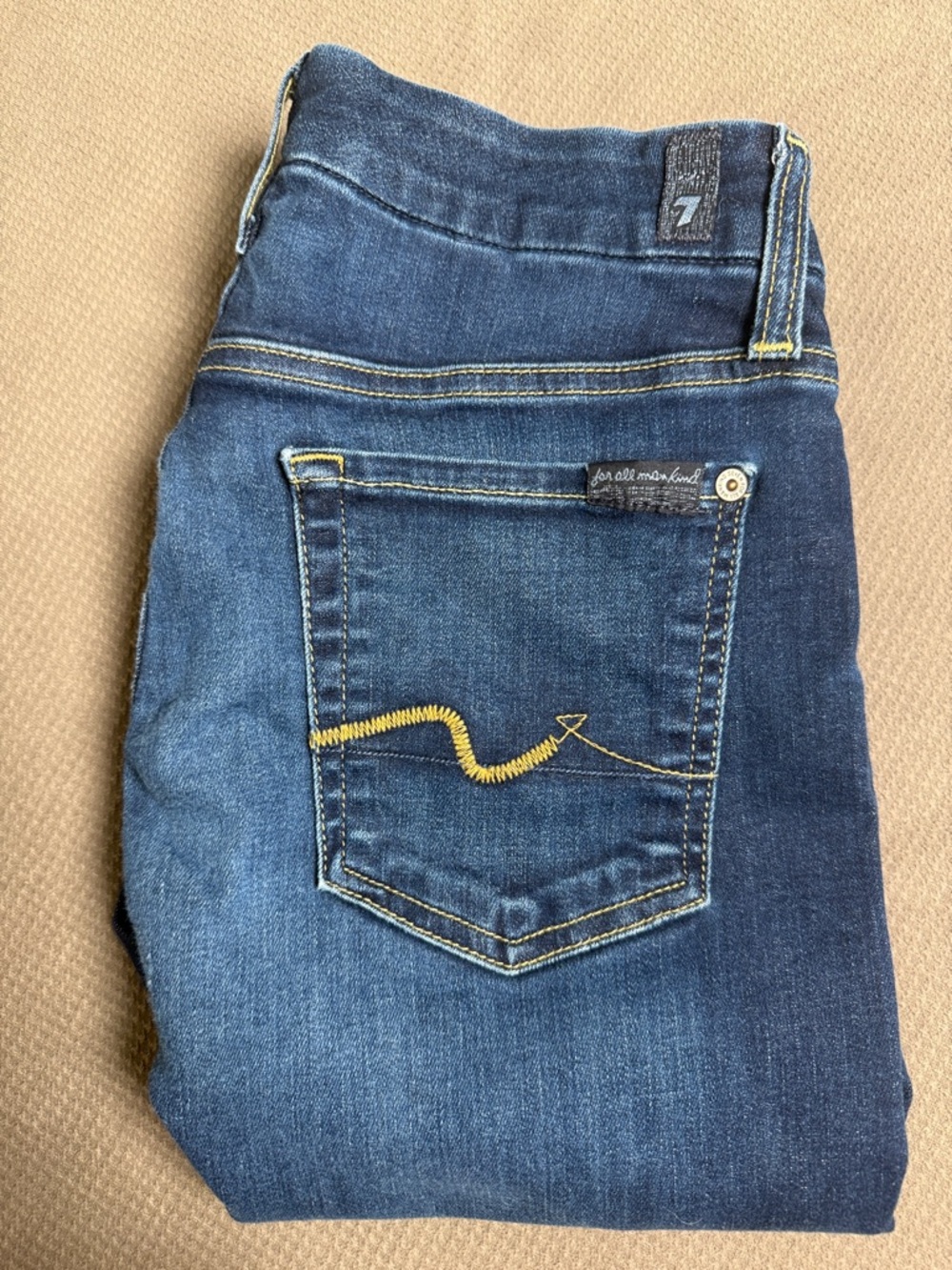 7 For All Mankind Women's Indigo Skinny Jeans with Yellow Stitching